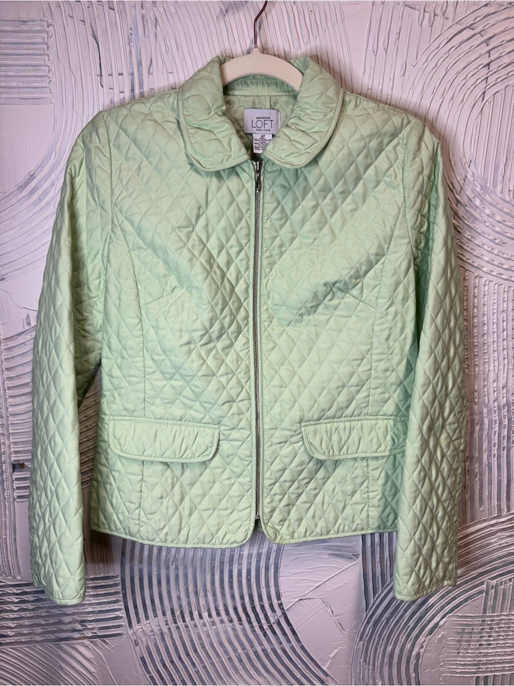 LOFT Quilted Mint Green Bomber Jacket with Zip